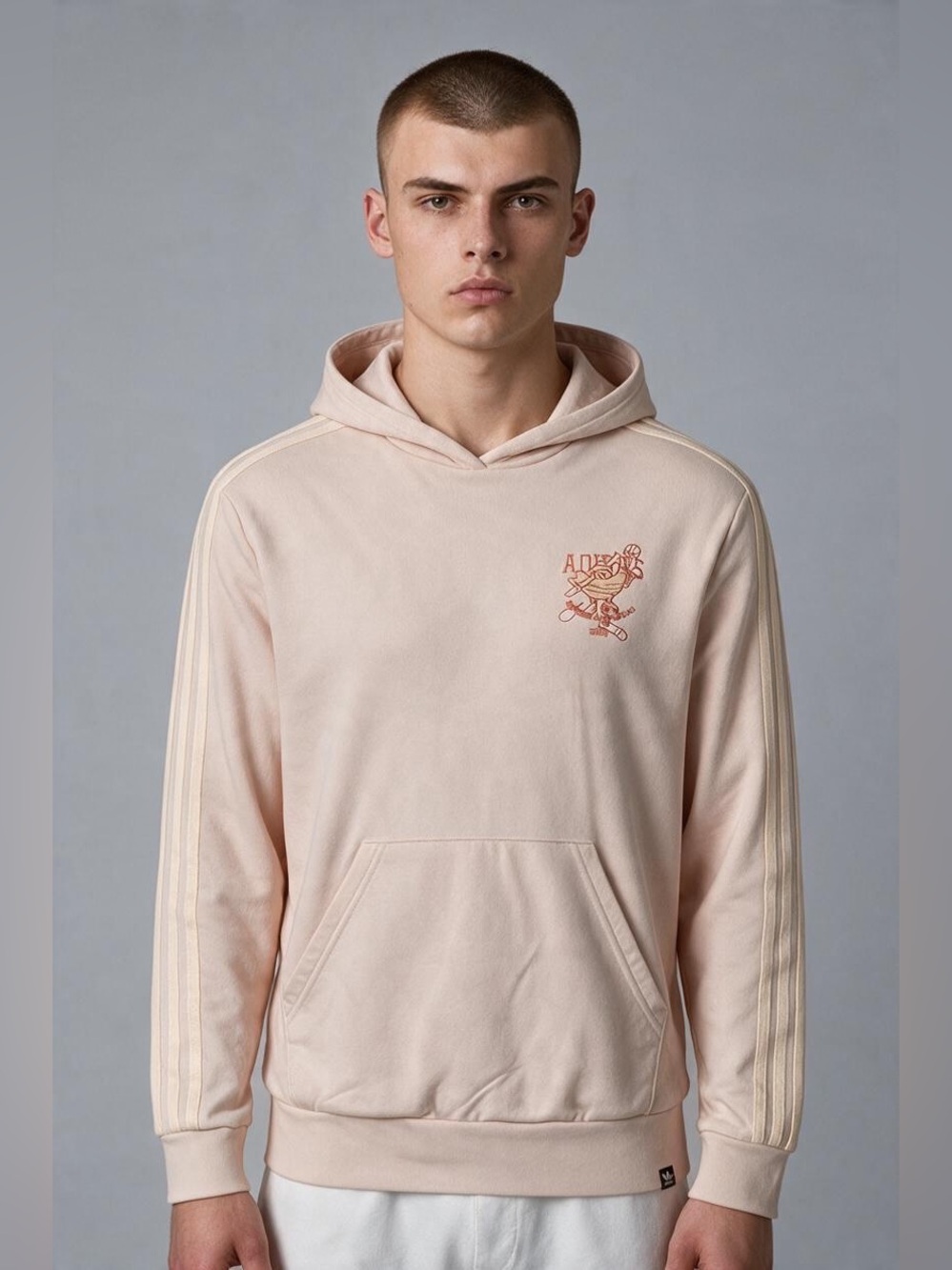 Adidas Originals Youth L Cream Graphic Trefoil Hoodie 13-14Y Cozy Streetwear